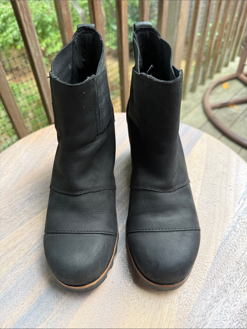 Sorel Black Leather Ankle Booties with Low Stacked Heel